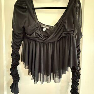 Urban Outfitters Sheer Mesh Ruched Peplum Top- Size L